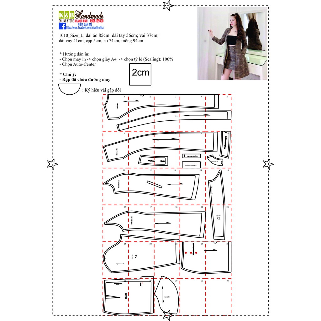 Rập giấy mã 1010- rập bộ chân váy áo khoác ngoài (Bản vẽ)