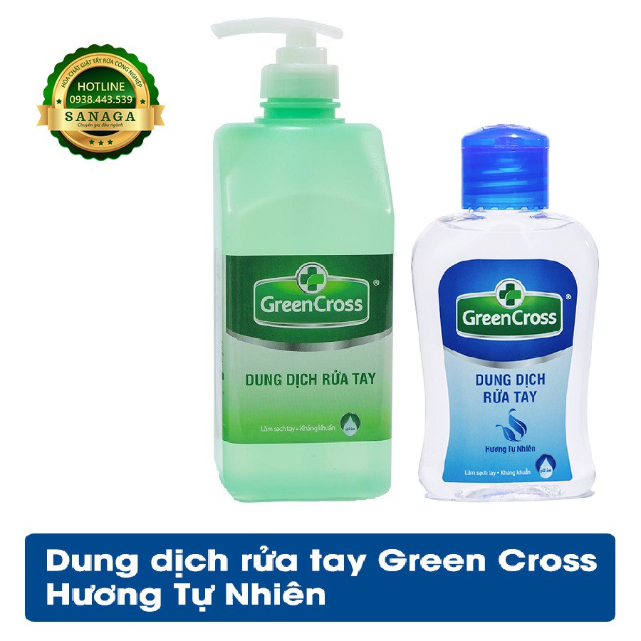 Rửa Tay Khô 💕HÀNG CHÍNH HÃNG💕 Combo 2 chai Nước rửa tay GREEN CROSS ( 1 chai 100ml + 1 chai 500ml) | Sanaga