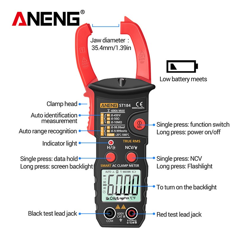 DC Máy Đo Vạn Năng Kĩ Thuật Số Aneng St184 Rms 6000