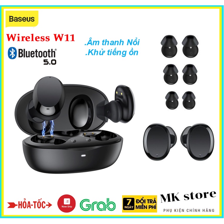 Tai nghe nhét tai không dây Baseus W11 Tai nghe Bluetooth 5.0 ,Âm Thanh Nổi , Sạc không dây