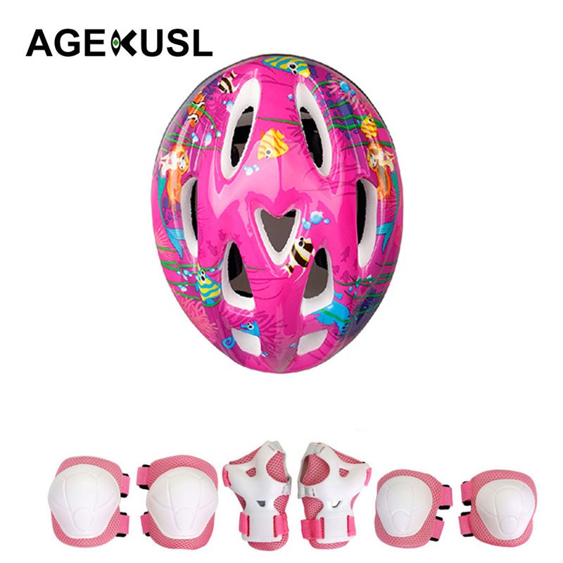 Agekusl 7 chiếc / Bộ Mũ bảo hiểm + Bảo vệ đầu gối + Khuỷu tay cho Trẻ em Đi xe đạp / Trượt băng