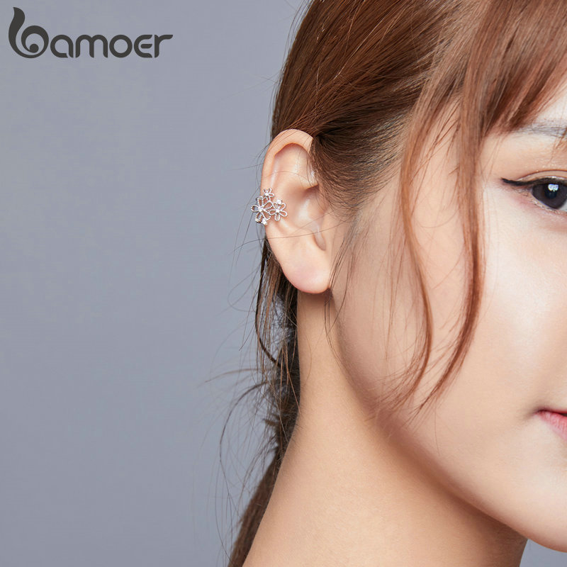 Phụ Kiện Trang Sức Bamoer SCE921 Bạc 925 Hình Bông Hoa Đính Đá Hình Giọt Nước Lấp Lánh Kiểu Retro