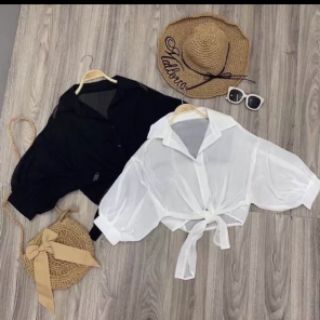 [ FREESHIP ] Áo sơ mi voan cột nơ U02411