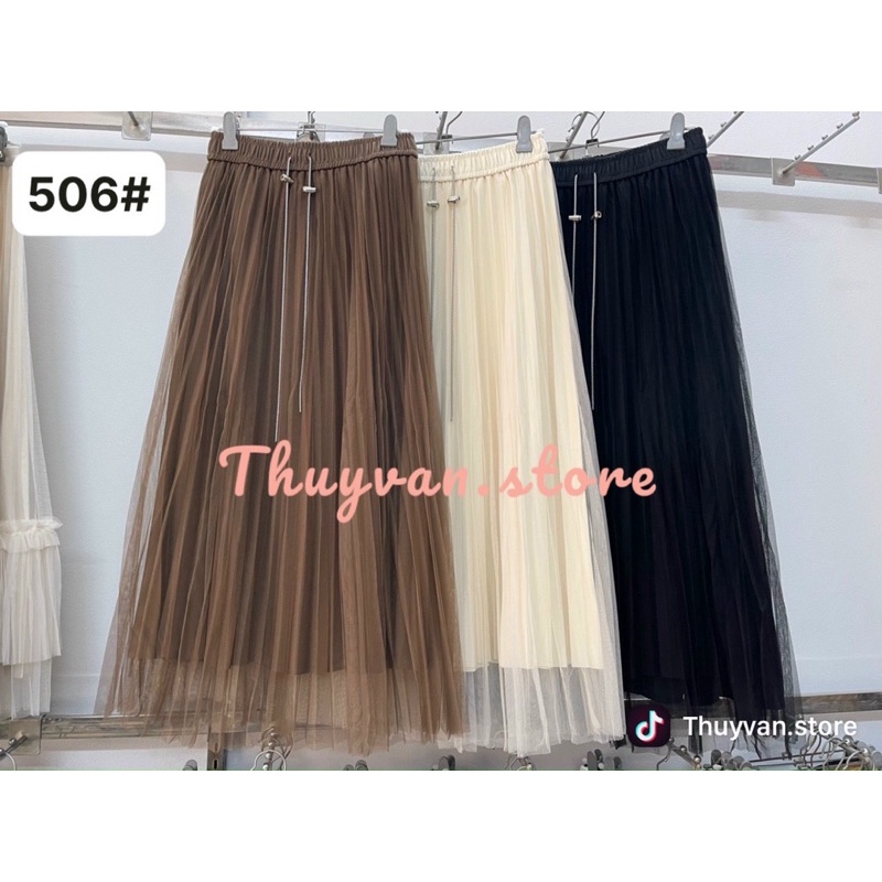 Chân váy voan xếp ly dáng dài 80cm lót dày 2023
