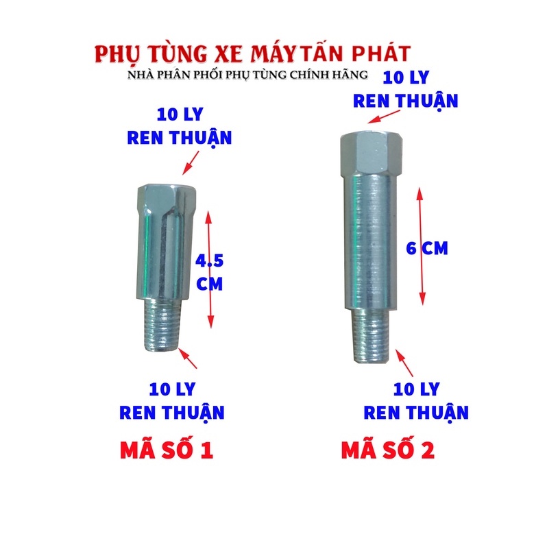 1 Con Ốc Nối Chuyển Ren Thuận 10 Ly 4.5cm Hoặt 6cm Chân Gương Loại Dài Xe Máy Sh Vision Lead Sh Mode Ab Air blade.....