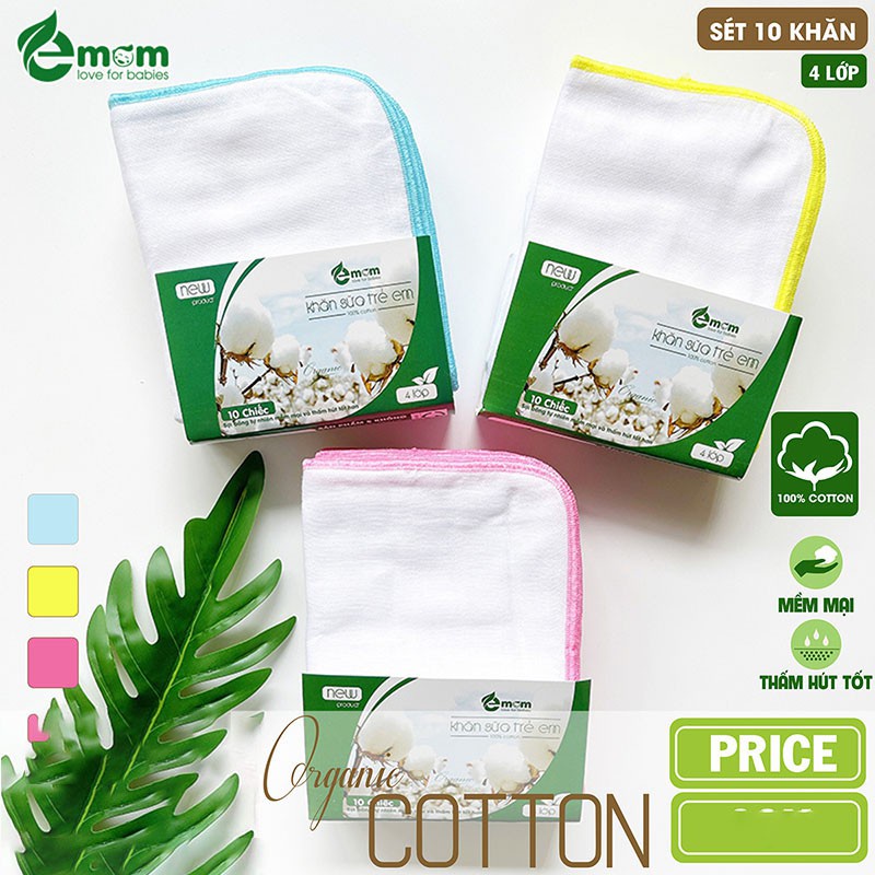 Khăn Sữa 4 Lớp EMOM Cao Cấp Cho Bé Sơ Sinh, Chất Liệu Mềm Mại, 100% Chính Hãng