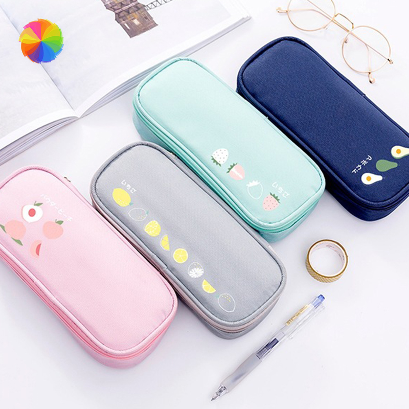 Túi đựng bút bằng vải kích thước lớn in họa tiết trái cây xinh xắn