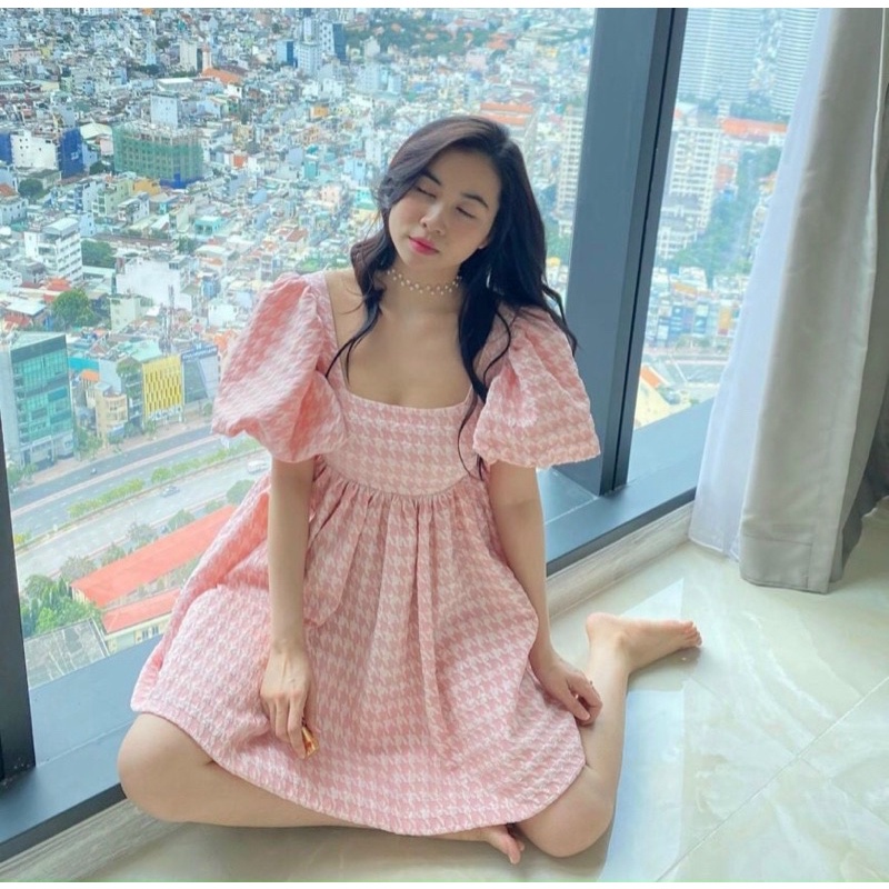 Đầm babydoll tay bồng cột nơ lưng