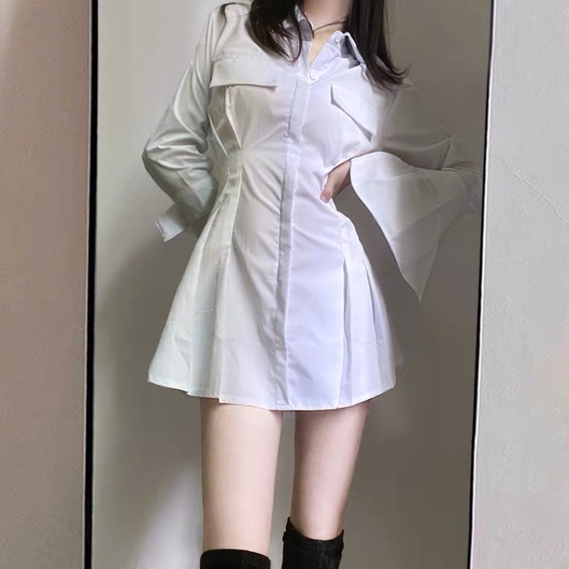 (Sẵn) Đầm Sơ Mi Tay Dài Sang Trọng Tôn Dáng