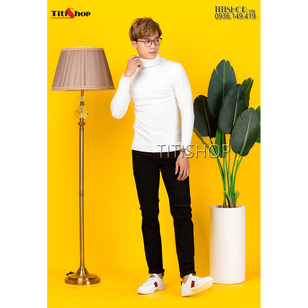 Áo thun len tay dài TitiShop ATN104 trắng cổ cao | BigBuy360 - bigbuy360.vn