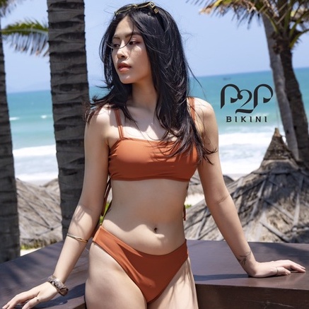 P2P BIKINI - Bikini hai mảnh áo mút hai dây, quần tam giác cam đất - BTK350M_TG