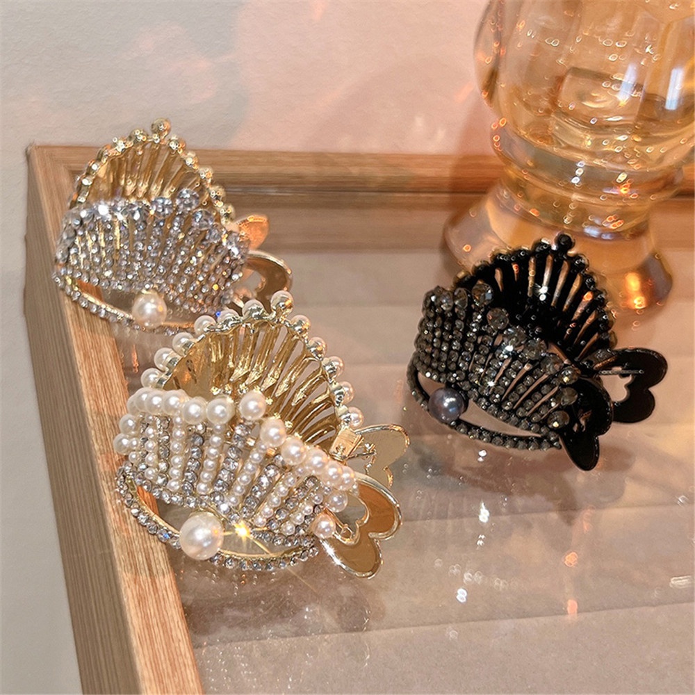 trâm cài tóc Kẹp Tóc Hình Vương Miện Đính Đá Ngọc Trai Nhân Tạo Phong Cách Hàn Quốc Thời Trang Mùa Hè Cho Nữ
