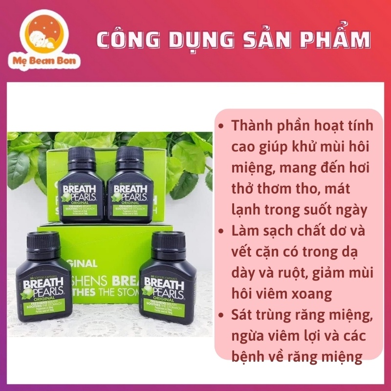 Viên Uống Hỗ Trợ Thơm Miệng Breath Pearls, Úc 50 Viên giúp bạn tránh hôi miệng và sâu răng