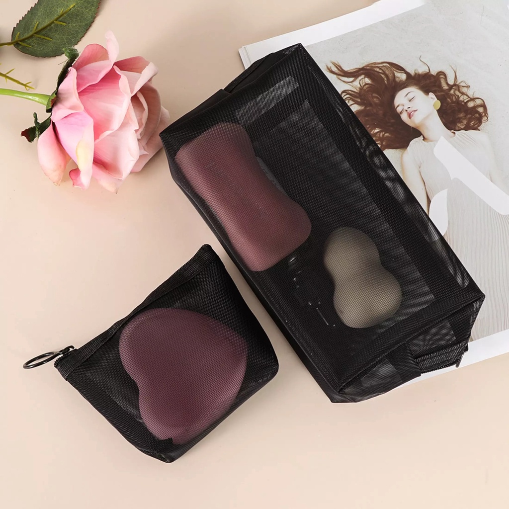 1 túi lưới đen trong suốt đựng đồ trang điểm