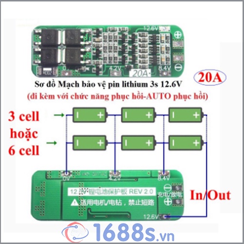 Mạch sạc pin 3S - 20A - 1688s.vn