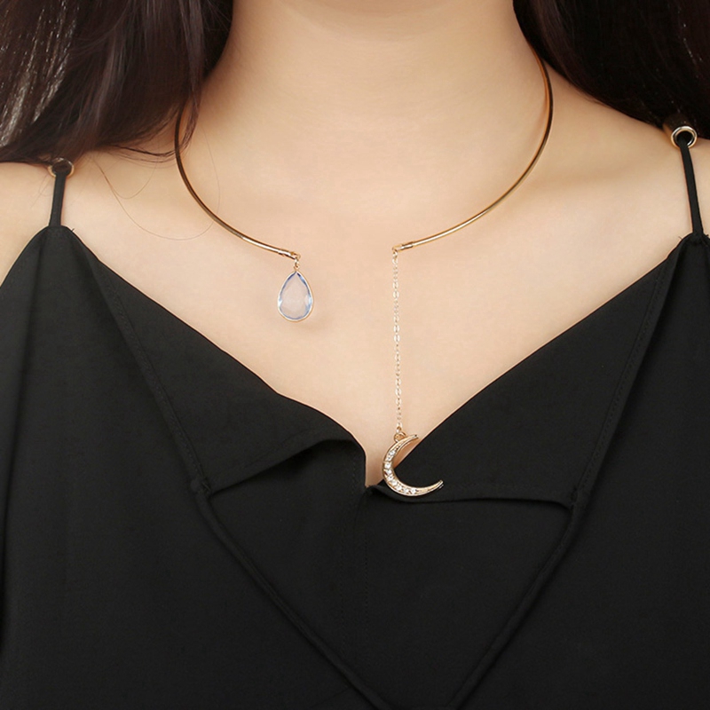 Vòng Cổ Choker Thiết Kế Hình Mặt Trăng Đính Đá Sang Trọng Dành Cho Nữ