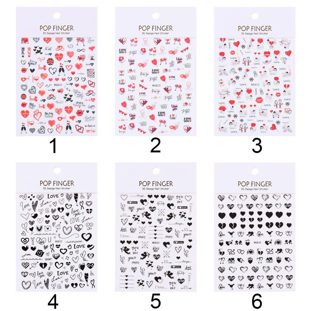 Miếng Dán Trang Trí Móng Tay Tự Dính Hình Trái Tim In Chữ Dễ Thương