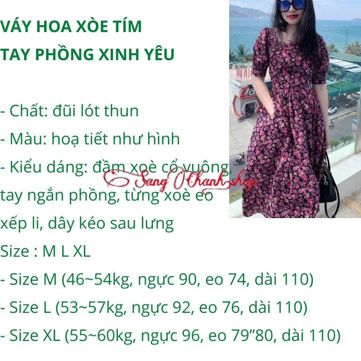 Váy Dáng Xòe Hoa Màu Tím Tay Phồng Xinh Xắn Nơi Công Sở