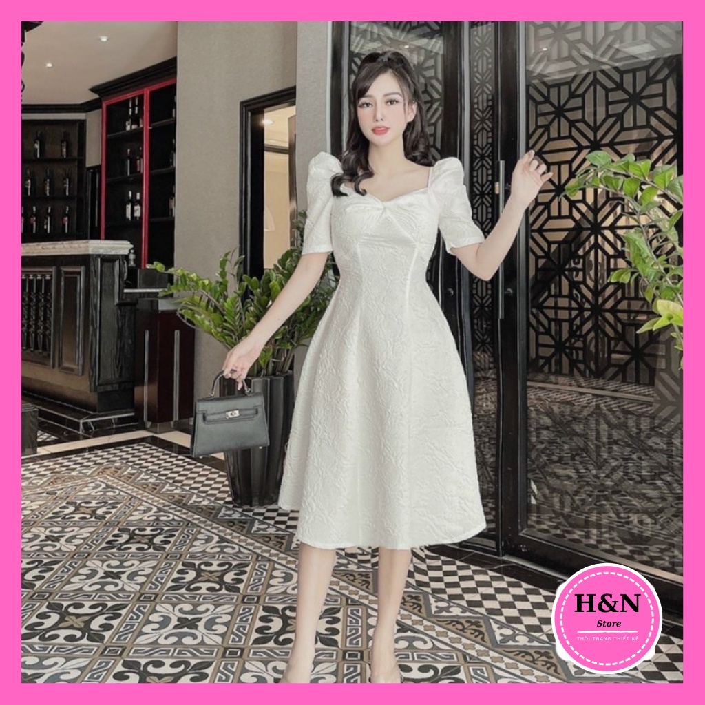 Váy nữ xòe thiết kế cổ vuông, đầm xòe xốp trẻ trung sang chảnh HN Clothing V27