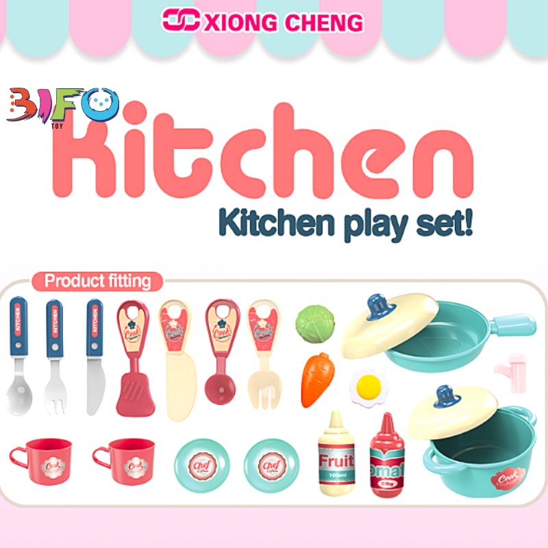 Vali đồ chơi nấu ăn màu hồng Kitchen 30 PCS có quai xách cho bé LittleChefs Set 4in1 ( có đèn, âm thanh) đồ chơi bé gái