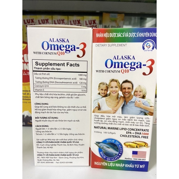 Viên dầu cá Omega3 Alaska with coenzym Q10 lọ 100 viên