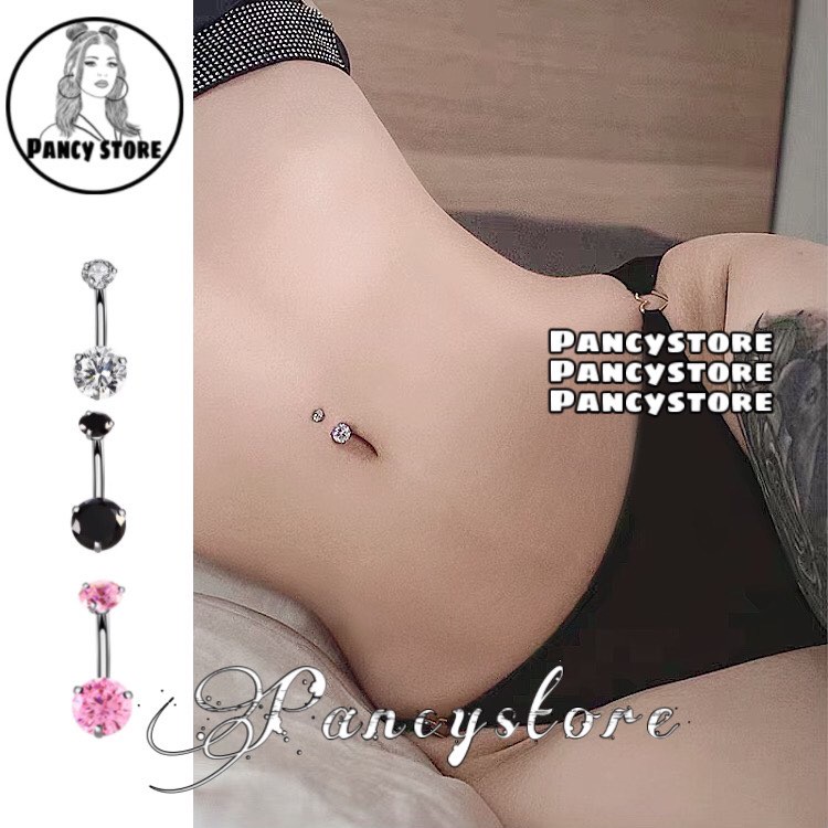 khuyên xỏ rốn 2 đầu đính đá lấp lánh nhiều màu không gỉ