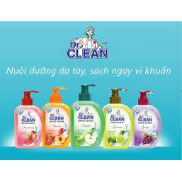 Nước Rửa Tay Diệt Khuẩn Dr. Clean hương Táo, Chanh, Dâu chai 500ml