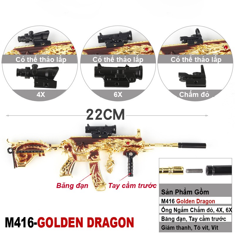 Mô Hình PUBG M416 Golden Dragon - 22cm - Tặng Kèm Giá Đỡ