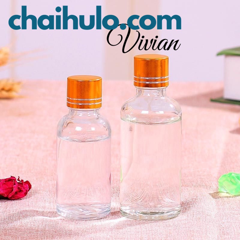 Chai lọ thủy tinh đựng tinh dầu, serum thân trong suốt nắp vặn vàng nhỏ giọt