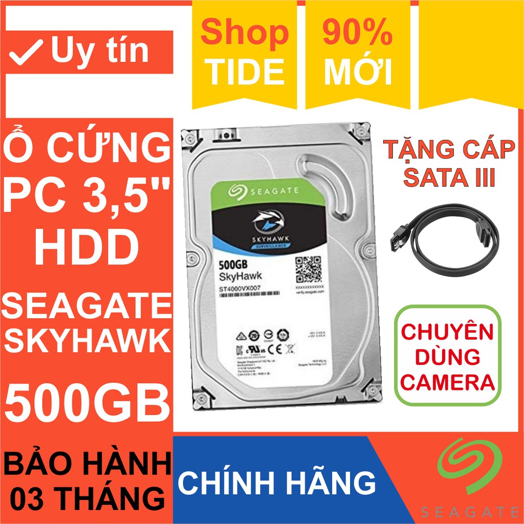 Ổ cứng HDD 3.5” Seagate Skyhawk 500GB - Ổ Cứng Camera – Bảo hành 3 tháng – CHÍNH HÃNG - Tháo máy đồng bộ mới 99%