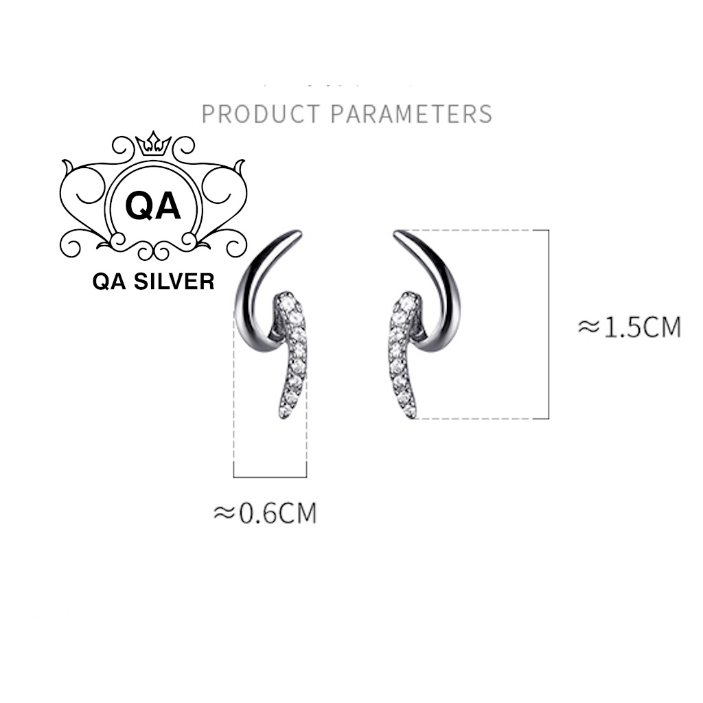 Khuyên tai bạc 925 cong kẹp vành đính đá bông tai bạc ôm vành S925 CURVE QA SILVER Earrings EA220409