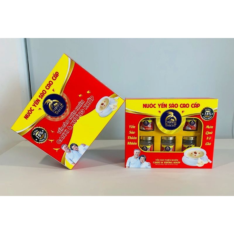 Hộp 6 hũ Yến Sào EVERNEST Đường Phèn Canxi &amp; Xương Khớp 15% Yến