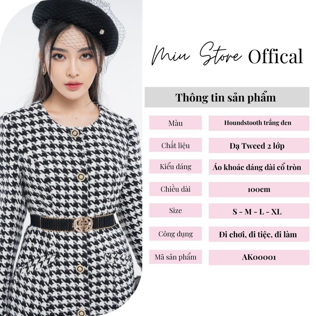 Áo khoác dạ dáng dài họa tiết houndstooth cổ tròn - AK00001 | BigBuy360 - bigbuy360.vn