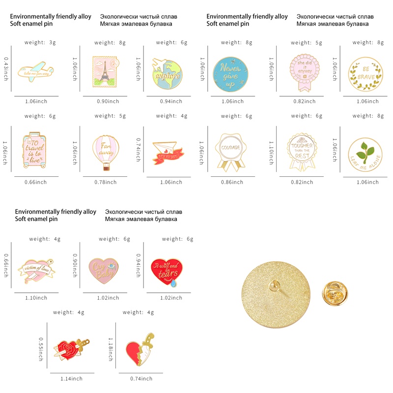 Ghim Cài Áo Kim Loại Hình Học Chữ Tiếng Anh Phong Cách Âu Mỹ