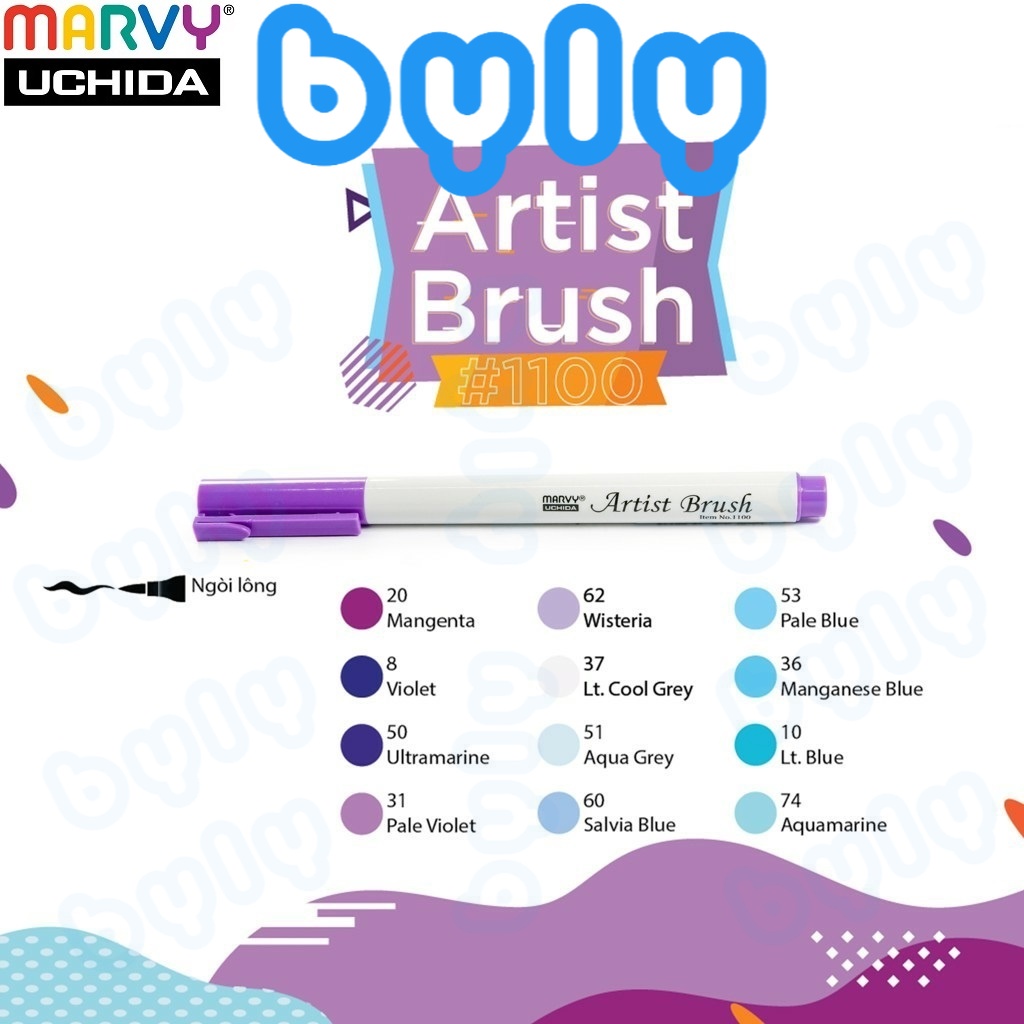 [Ship hỏa tốc] Artist brush [tone xanh tím] - Bút lông đầu cọ mảnh Marvy 1100 - ByLy Store