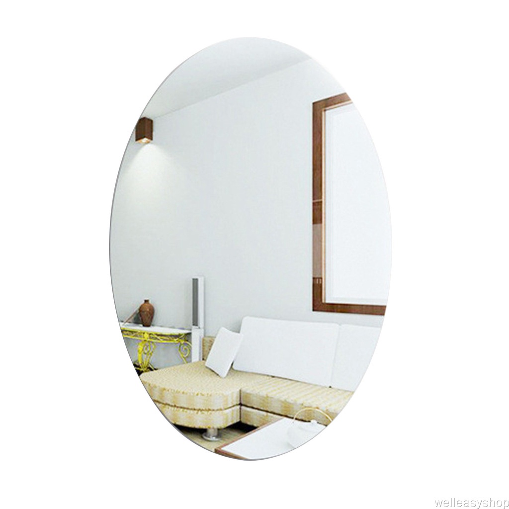 Miếng dán tường bằng acrylic tráng gương hình oval 3D trang trí nhà tắm/phòng khách