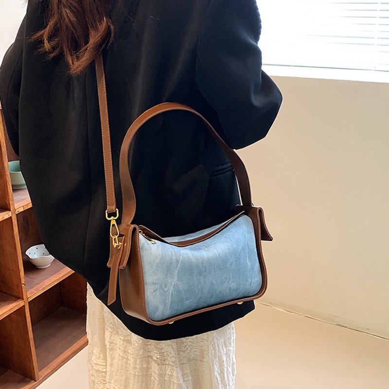 IELGY Túi Đeo Chéo Vuông Nhỏ Bằng Da Mềm Màu Tương Phản Cho Nữ