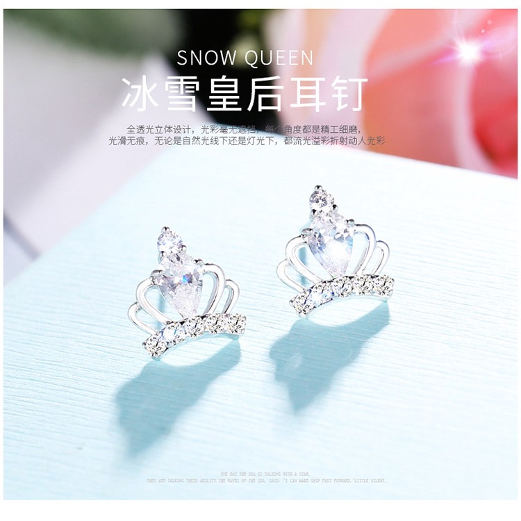 Khuyên Tai Bạc Hình Vương Miện Phong Cách Hàn Quốc Xinh Xắn Dành Cho Nữ