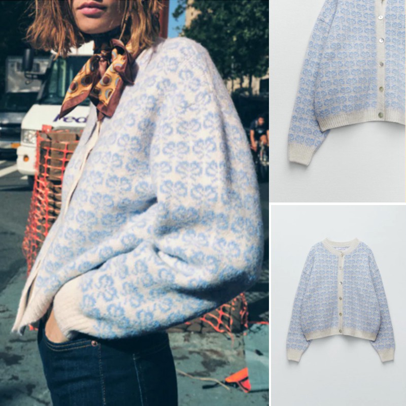 ÁO KHOÁC LEN CARDIGAN NỮ MÀU XANH TRẮNG - 1822/118
