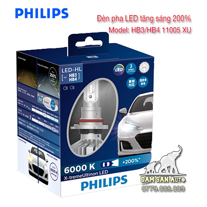 Đèn pha LED Philips HB3/HB4 tăng sáng 200% 11005 XU X2 - 6000K