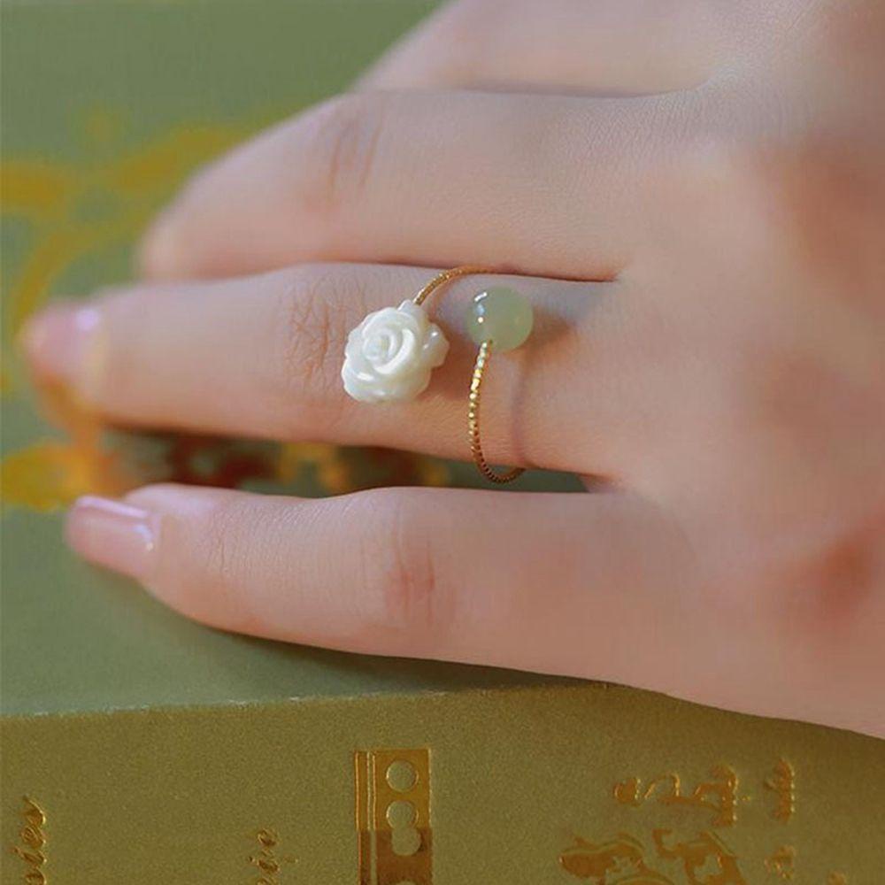 DWAYNE Ring Retro Simple|Rose Flower Women Finger Ring Green Chinese Style Ring