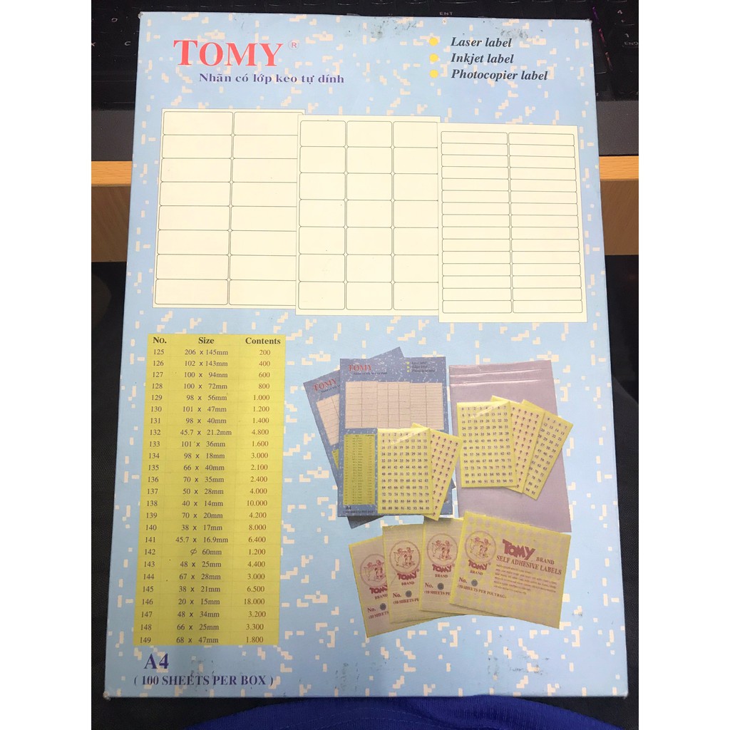 Hộp 100 Giấy Decal Tomy A4 Self Adhesive Labels No.129