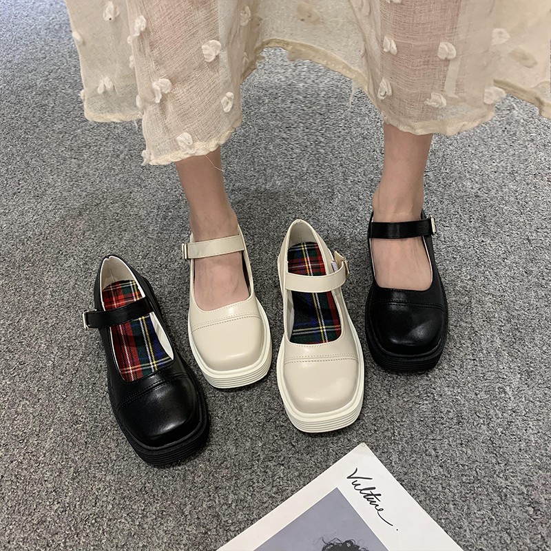 Giày Mary Janes mũi vuông lót vải caro mã H99