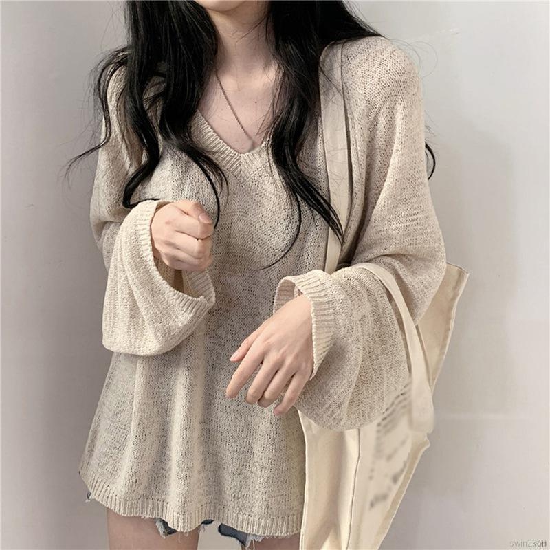Áo Sweater Dài Tay Với Thiết Kế Dáng Rộng Xinh Xắn Dành Cho Nữ