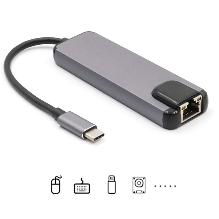 [FreeShip] Cáp Chuyển Đổi USB Type C 5 in 1 To HDMI 4K, Ethernet RJ45 1Gb, 2 x USB 3.0, USB Type C Cao cấp