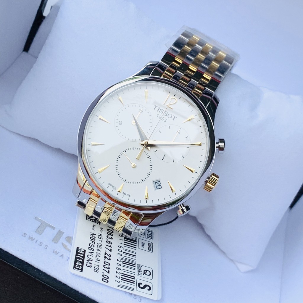 Đồng hồ Nam chính hãng Tissot 1853 Chronograph T063.617.22.037.00 Size 42,Mặt trắng,Lịch-Máy Pin-Dây kim loại cao cấp