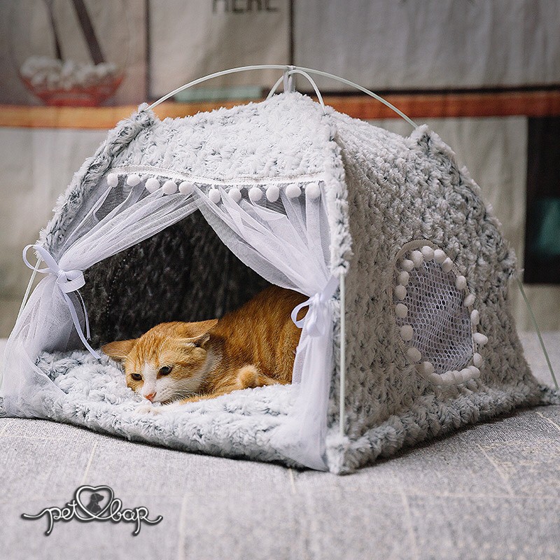 Nhà cho thú cưng có khung sắt chắc chắn có thể gấp gọn – Lều cho chó mèo bằng sợi fabric họa tiết hoa hồng