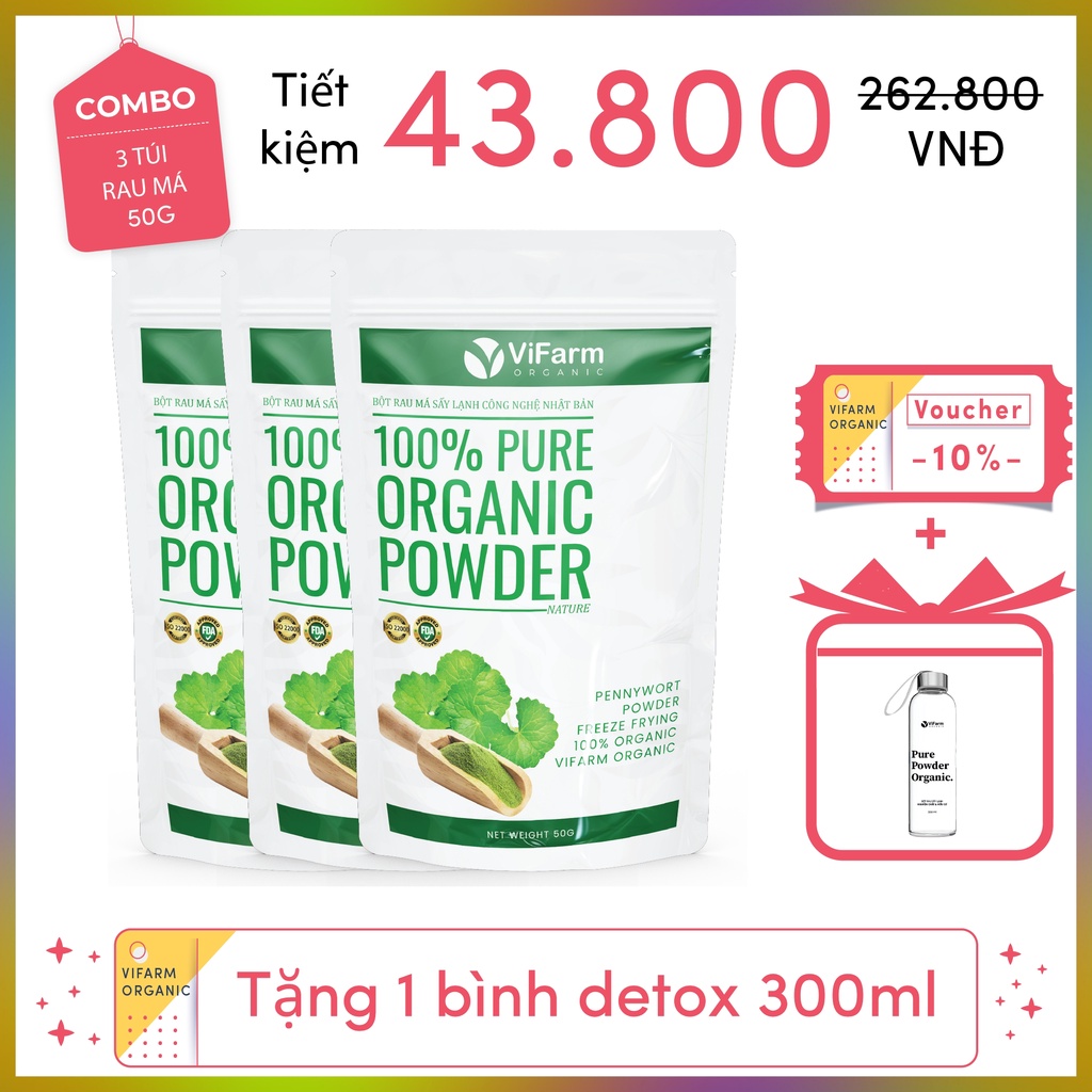 Bột Rau Má Nguyên Chất ViFarm 50Gram Organic 100%, Bột Rau Má Sấy Lạnh,Thanh Nhiệt