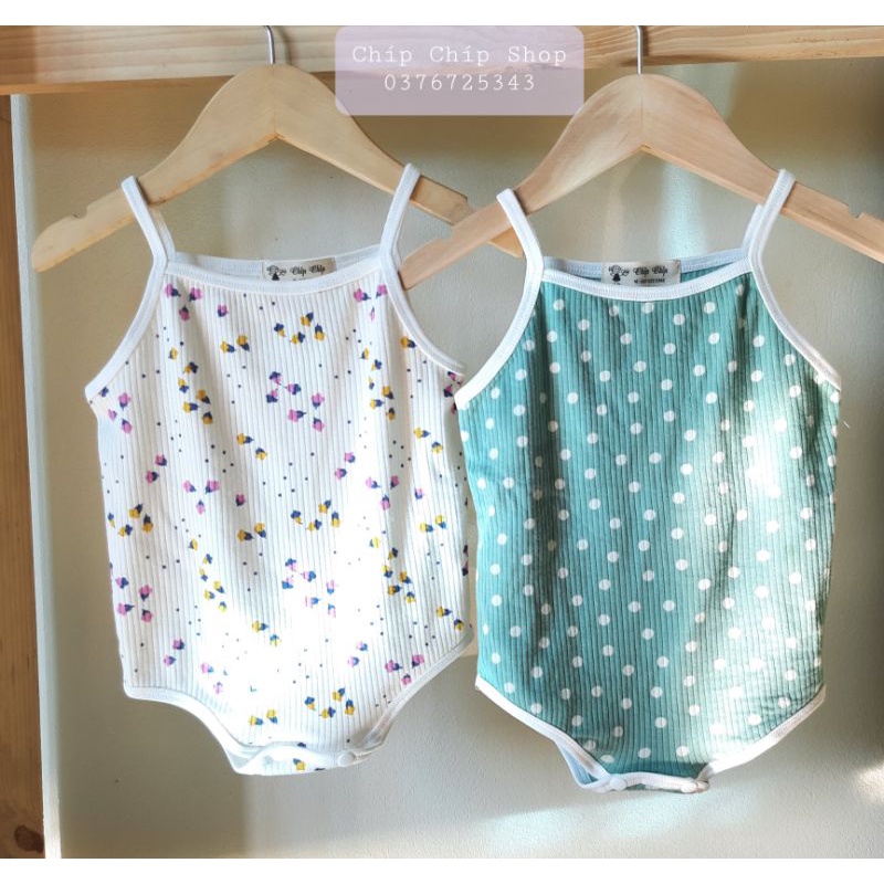 Áo liền quần không tay chấm bi vải cotton gân cho bé trai và bé gái 3kg -14kg Chíp chíp shop