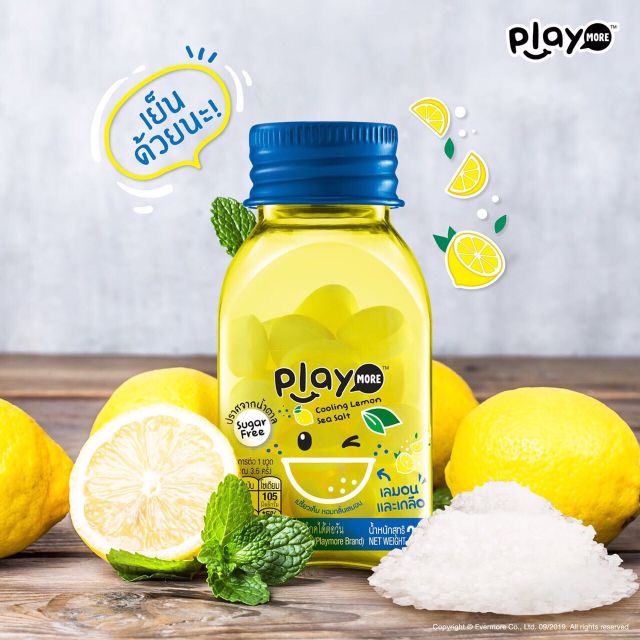 Kẹo The Không Đường Hương Chanh Muối PLAY MORE Cooling Lemon Sea Salt (Lọ 22g vàng lợt)